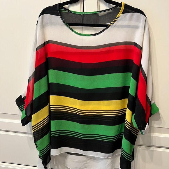 Sheer Striped Top Blouse High-Low Tunic with ¾ Elbow Sleeves (Size 2X) - Picture 1 of 8